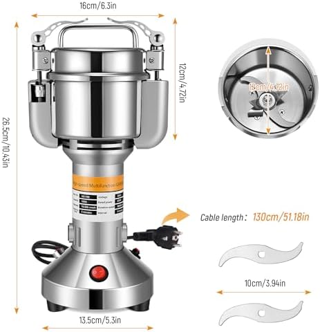 Moulin à Céréales Électrique, Couleeur Grinder Electrique 150g Haute Vitesse Broyage Moulin à Épices Moulin Epices avec 3 Lames en Acier Inoxydable Machine à Poudre pour Céréales Herbes Épices Noix – Image 3