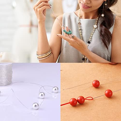 2 Pcs Fil Elastique pour Bracelet 50m*0,8mm Elastique Bracelet Ligne Fil Extensible Elastique Transparent Noir Transparent avec Ciseaux et Aiguille à Perles pour Bracelets et Colliers – Image 7