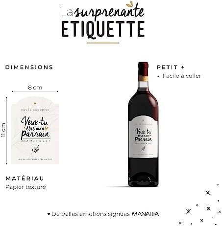 Manahia étiquette bouteille parrain - Veux-tu être mon parrain ? étiquette vin demande parrain - annonce naissance - demande parrain - annonce parrain - futur parrain - baptême – Image 5