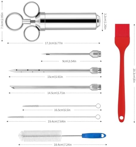 Euakee Injecteur de Marinade, Kit d'Injecteur en Acier Inoxydable avec 3 Aiguilles pour Viande, Injecteur pour Cuisson de Poulet, Steak, Bœuf, Idéal pour Barbecue, Fumoir, Gril – Image 4
