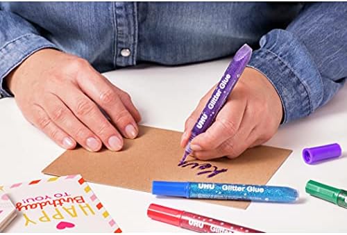 UHU Glitter Glue originale - Idéale loisir créatif, formule adaptée pour les enfants, lavable, multicolore, 6 tubes 10ml – Image 4