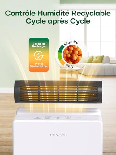 CONOPU Deshumidificateur d Air 2700ML, Déshumidificateur Maison 20m², Double Contenant Déshumidifiant, Mode Séchage, Mode Sommeil 30db, Dégivrage Intelligent, Minuteur 24 Heures – Image 5