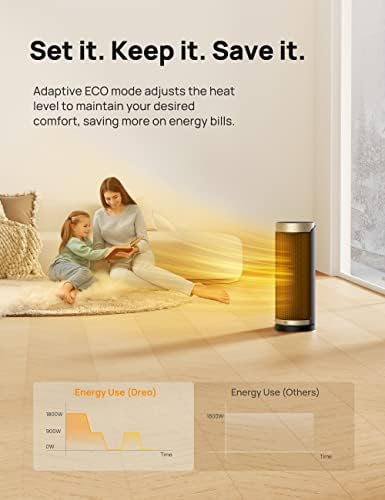 Dreo Chauffage d'appoint, électrique, céramique, PTC1800 W, Télécommande, Protection anti-basculement et anti surchauffe, Minuterie 1-12 h, 70° Oscillation, Solaris Slim H3 – Image 3