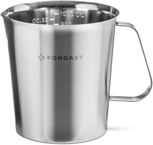 Forgast Pichet doseur | Acier inoxydable | Capacité 1 litre | Tasse à mesurer avec poignée | Pichet à mesurer | Échelle millilitre | Parfait pour mesurer les liquides et les ingrédients en vrac