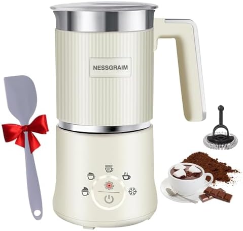 Mousseur à lait électrique 5 en 1, passe au lave-vaisselle, avec fonction cacao pour chocolat chaud, mousse de lait chaud/froid, lait chaud, 220 V, 300 ml (beige)