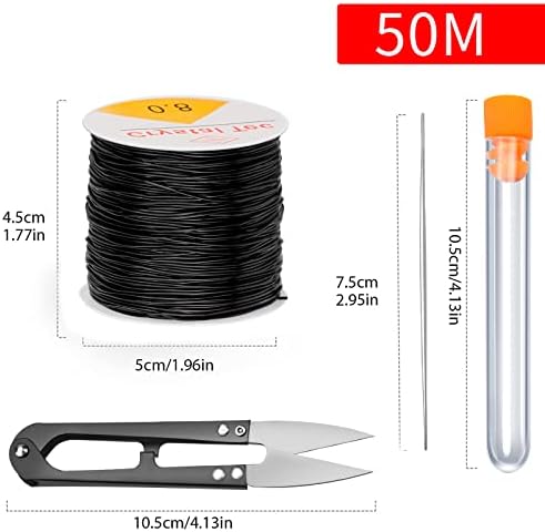2 Pcs Fil Elastique pour Bracelet 50m*0,8mm Elastique Bracelet Ligne Fil Extensible Elastique Transparent Noir Transparent avec Ciseaux et Aiguille à Perles pour Bracelets et Colliers – Image 2