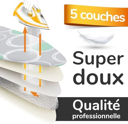 Smart&Gentle Housse Table à Repasser - XXL/ 140x45 cm, Tissu Technologie Réfléchissante, 3 Clips de Fixation, Housse Table a Repasser Montage Rapide – Image 3