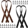 4 Pièces Anse de Sac en Cuir avec des Rivets, Durable Anse pour Sac À Main Interchangeable PU Anses pour Sac Au Crochet, Longueur: 60cm, Largeur: 2cm pour Les Sacs À Main DIY (Noir + Marron Clair)