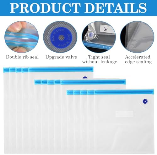 GOEDCH Machine à emballer sous vide avec 15 sacs sous vide : appareil de mise sous vide portable pour aliments, mise sous vide manuelle, chargement USB, petit pour aliments secs ou humides, stockage – Image 4