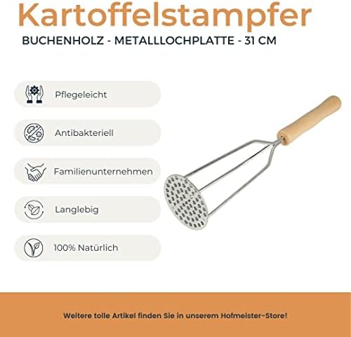 HOFMEISTER® 30cm Pressepurée pour pommes de terre, légumes, fruits & choucroute Résistant à la chaleur, antibactérien, antirayures, presseherbes robuste en bois de hêtre, fabriqué en Europe, – Image 4