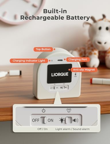 LIORQUE Minuteur Visuel Enfant Rechargeable avec Fonction Pause, Support Sonore et Muet, Timer Enfant avec Boîtier en Silicone, Convient aux Cuisine, Salle de Classe, Réunions - Blanc – Image 5