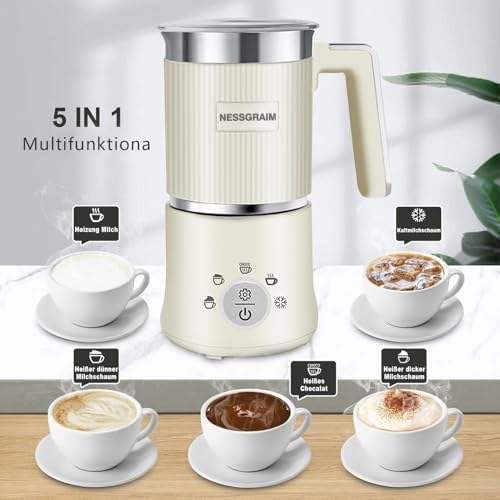 Mousseur à lait électrique 5 en 1, passe au lave-vaisselle, avec fonction cacao pour chocolat chaud, mousse de lait chaud/froid, lait chaud, 220 V, 300 ml (beige) – Image 2