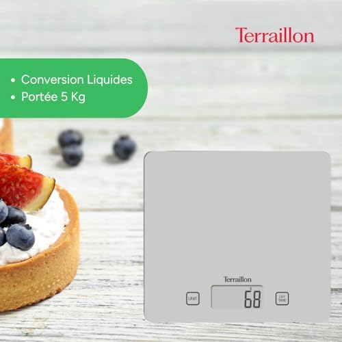 TERRAILLON - T1040 Balance de Cuisine - Argent - Capacité 5 kg - Tare, Conversions Liquides, Ultra-Fine – Image 4