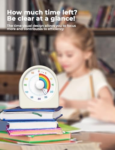 LIORQUE Minuteur Visuel Enfant Rechargeable avec Fonction Pause, Support Sonore et Muet, Timer Enfant avec Boîtier en Silicone, Convient aux Cuisine, Salle de Classe, Réunions - Blanc – Image 3