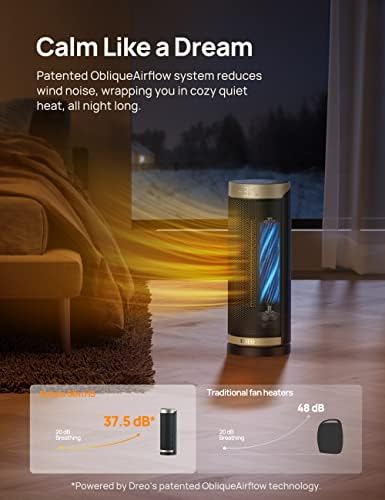 Dreo Chauffage d'appoint, électrique, céramique, PTC1800 W, Télécommande, Protection anti-basculement et anti surchauffe, Minuterie 1-12 h, 70° Oscillation, Solaris Slim H3 – Image 2