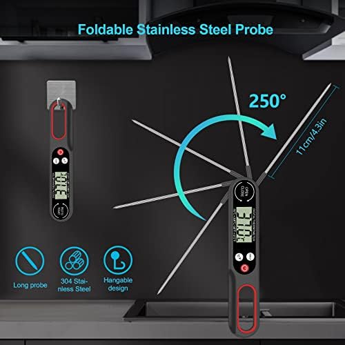 Thermometre Cuisine Patisserie Thermomètre Alimentaire Viande Lecture Instantané Thermomètre Sonde Longue avec Écran LCD Pour Cuisson Cuisson Pâtisserie Barbecue Viande Lait – Image 4