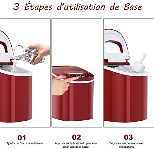 RELAX4LIFE Machine à Glaçons Autonettoyante 12KG par Jour, 9 Glaçons en 6-13 Mins,Réservoir 2.2 L pour Bureau Cuisine Bar, 24,2x35,8x32,5CM(Rouge) – Image 4