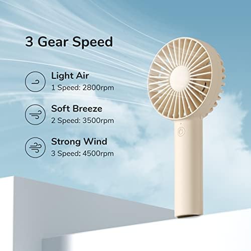 JISULIFE Mini ventilateur portatif, portable et petit avec 3 vitesses, batterie rechargeable USB, fonctionne pour l'extérieur, les voyages, les concerts, les cadeaux pour femmes et hommes - Marron – Image 2