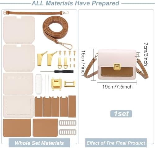 WADORN Kit de Fabrication de Sacs à Bandoulière DIY, Sac à Bandoulière en Cuir PU, Ensemble de Matériaux de Fabrication, Bricolage, Kit Complet de Couture, Sac Fait à la Main, 19x7x15 cm, Beige – Image 2