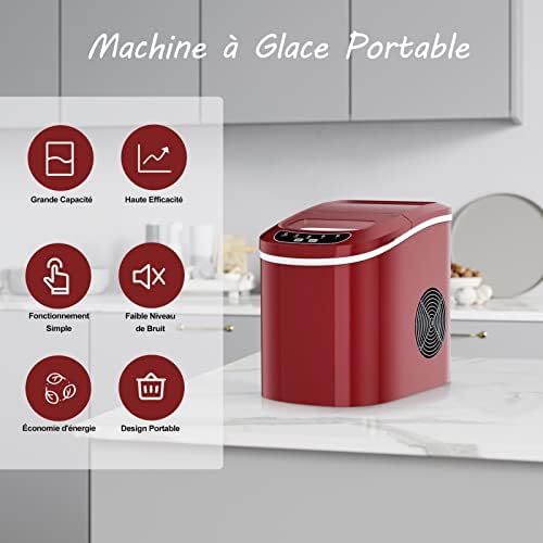 RELAX4LIFE Machine à Glaçons Autonettoyante 12KG par Jour, 9 Glaçons en 6-13 Mins,Réservoir 2.2 L pour Bureau Cuisine Bar, 24,2x35,8x32,5CM(Rouge) – Image 5