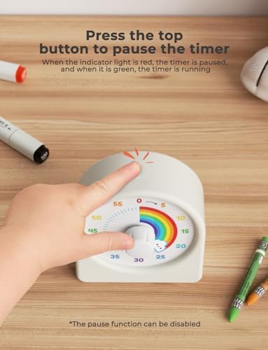 LIORQUE Minuteur Visuel Enfant Rechargeable avec Fonction Pause, Support Sonore et Muet, Timer Enfant avec Boîtier en Silicone, Convient aux Cuisine, Salle de Classe, Réunions - Blanc – Image 6