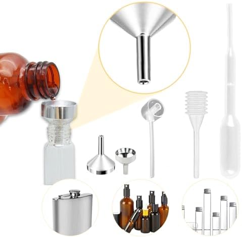 MUNSKT 10 Pièces Petit Entonnoir en Aluminium, Compte-gouttes en Plastique, Distributeur en Plastique pour le Remplissage de Bouteilles d'Huile Essentielle, de Poudre Pailletée,d'Artisanat et de Sable – Image 7