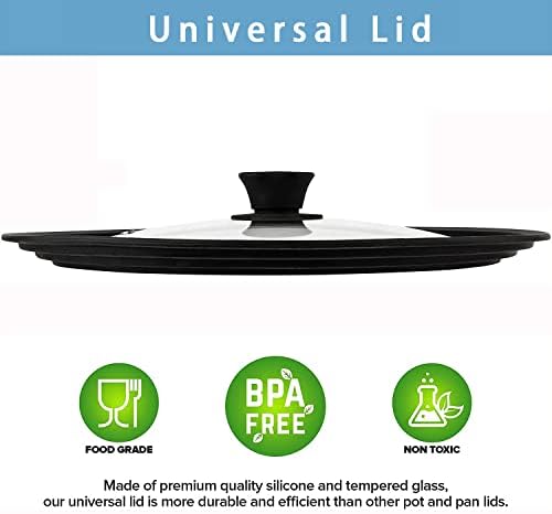 Couvercles universels pour casseroles, poêles et poêles – Convient aux ustensiles de cuisine de 28 cm, 30 cm et 32 cm de diamètre, verre trempé avec bord en silicone haute résistance à la – Image 5