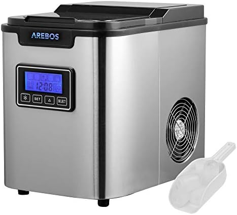 Arebos Machine à glaçons | Ice Cube Maker | 12 kg / 24 h | 10-15 minutes de production | 3 tailles de glaçons | Réservoir d'eau de 2,2 L | Machine à glaçons | Minuteur & écran LCD