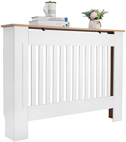 Alightup Couvercle de Radiateur Cache Radiateur Bois Couvre Radiateur Armoire MDF Peinte Lattes Grille étagère Supérieure en Bois Moyenne pour Living Room Bedroom 106 x 17 x 80.5 cm