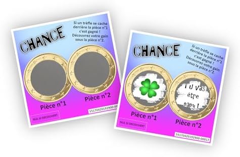 Carte à gratter personnalisable - Message au choix - Annonce originale grossesse ou événement - Modèle ticket de jeu Chance (Dégradé violet et bleu) – Image 3