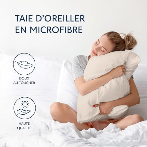 Dreamzie Taie Oreiller 50x70 Lot de 2 en Microfibre Certifiée Oeko-Tex - Housse Coussin Douce Et Brossée, Toucher Peau de Pêche - Beige – Image 3