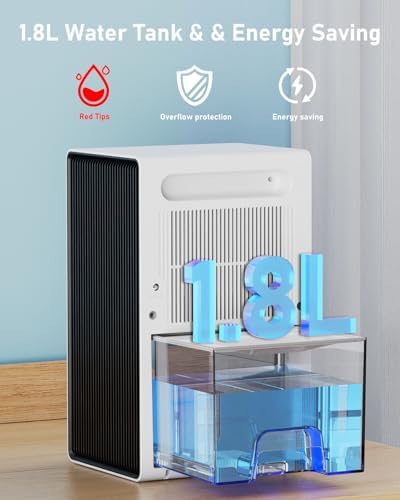 Deshumidificateur d air 1800ml, Déshumidificateur d air Electrique 48W, avec 48H de Minuterie, 7 Lumières de Couleur, Dégivrage Automatique, Arrêt Automatique, pour la Maison, Bain, Chambre – Image 4