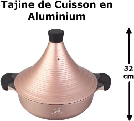 Royal Swiss Tajine de Cuisson 32cm en Aluminium Convient pour Induction Couleur Rose Gold (Rose, 32) – Image 7