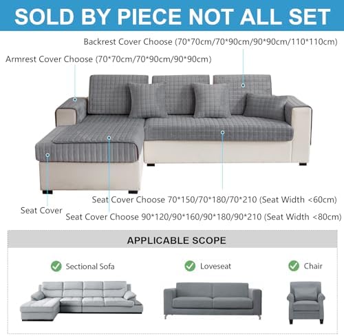 Housses de canapé en flanelle lavables - Nouvelles housses de coussin de canapé, Housse de canapé antidérapante 1 2 3 4 places pour canapé sectionnel, Housse de canapé en forme de L (Gris,70x150cm) – Image 3