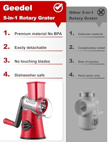 Geedel Râpe à Fromage, Rapeuse Fromage avec 5 Lames de Tambour, Coupe Legume Râpe Cuisine pour Une Coupe Plus Facile, Trancheuse à Légumes pour Le Fromage, Le Concombre, la Carotte, Les Noix (Rose) – Image 5