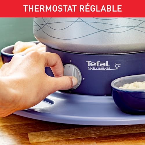 Tefal Appareil à fondue, Revêtement antiadhésif, Plateau rotatif avec 5 ramequins, Tous types de fondues, Fabriqué en France, Simply Invents EF351412, Bleu, Gris – Image 3