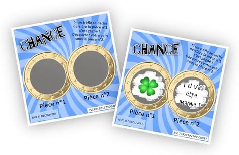 Carte à gratter personnalisable - Message au choix - Annonce originale grossesse ou événement - Modèle ticket de jeu Chance (Dégradé violet et bleu) – Image 4