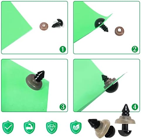 TOAOB 50pcs 6mm Noir Yeux de Sécurité d'animaux Peluche en Plastique avec 50pcs Rondelles pour Fabrication de Poupées Marionnettes – Image 4