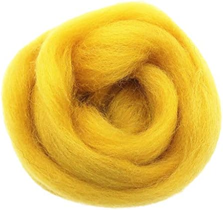 SM SunniMix Laine Cardée à Feutrer, Kit Feutrage Aiguille DIY Peluches Cadeau pour Enfant, Jaune foncé – Image 3