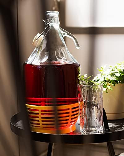WYSKONT Bouteille bonbonne à col étroit avec couvercle pivotant, panier de protection, sas et bouchon pour la fabrication du vin, la fermentation, le stockage des boissons, verre transparent, 3 x 5 L – Image 6