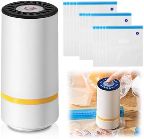 GOEDCH Machine à emballer sous vide avec 15 sacs sous vide : appareil de mise sous vide portable pour aliments, mise sous vide manuelle, chargement USB, petit pour aliments secs ou humides, stockage