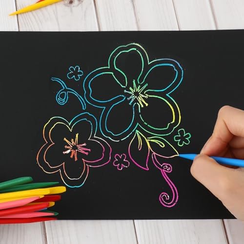 Giantree Lot de 50 stylos colorés en bois pour art à gratter - 5 couleurs - Outils de stylet robustes de 11,9 cm - Pour le bricolage, le dessin créatif, Noël, les activités artistiques – Image 3
