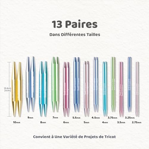 RUIDI Ensemble d'Aiguilles Circulaires Tricot, Aiguilles Circulaires Interchangeables en Aluminium Léger et Chaud avec Étui et Accessoires, 13 Paires d'Aiguilles Circulaires de 2,75 mm à 10 mm – Image 2