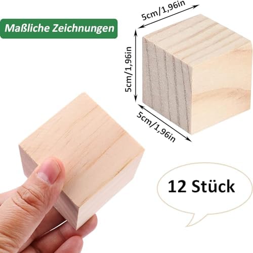 Cubes en bois, matériel d'artisanat, pièces de jeu en bois et cubes pour l'artisanat, petits cubes en bois vierges, blocs de bois puzzle et numérotés, 12 pièces, 5x5x5cm – Image 2
