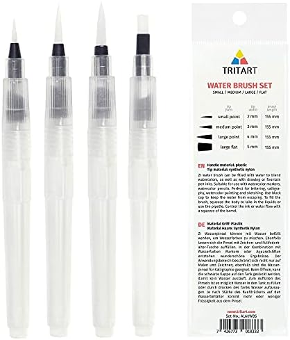 Tritart Lot de 4 Pinceaux Aquarelle à Reserve d'eau Rechargeables - Stylo Pinceau a Reservoir avec Pointe Ronde et Plate - pour Le Mélange des Couleurs et la Calligraphie – Image 5