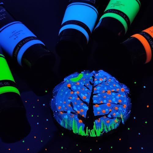 Artecho Peinture phosphorescente néon, tubes de 120 ml, peintures artisanales pour toile, roche, pierre, bois, tissu, fournitures d'art – Image 5