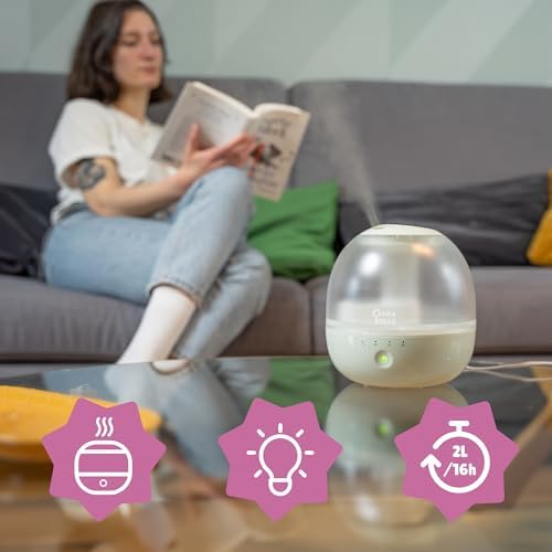 Badabulle Humidicateur d'air à Vapeur Froide Bubble - Veilleuse Multicolore - Autonomie 16h (Résevoir 2L) - Forme Compacte - Buse Orientable à 360° - Arrêt Automatique – Image 2