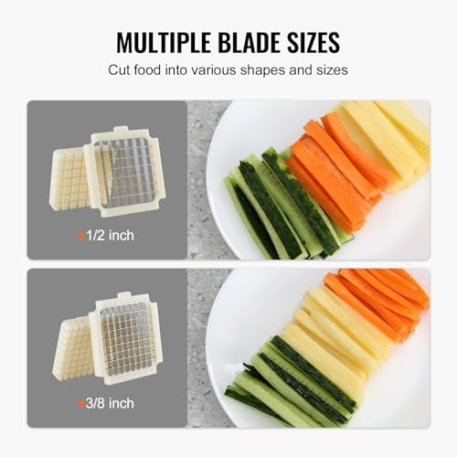 VEVOR Coupe-Frites Électrique, Coupe-Légumes Multifonction avec Lame en Acier Inoxydable de 12,7 mm et 9,5 mm, Trancheuse de Pommes de Terre avec Pieds Antidérapants, pour Concombres, Carottes – Image 3