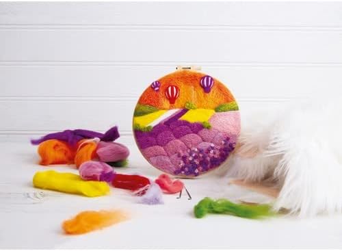 House of Crafts Kit de bricolage unique multicolore avec 4 aiguilles, 1 cerceau en plastique, 1 modèle de paysage de lavande, laine acrylique colorée – Image 3