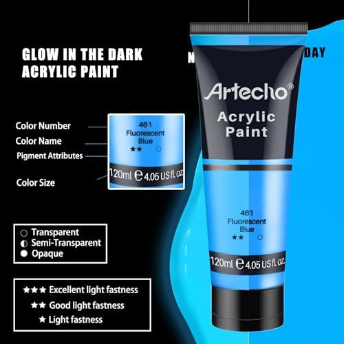 Artecho Peinture phosphorescente néon, tubes de 120 ml, peintures artisanales pour toile, roche, pierre, bois, tissu, fournitures d'art – Image 4